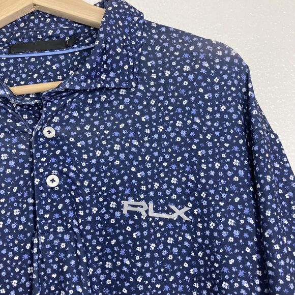 RLX Ralph Lauren Polo Shirt Mens Extra Large Navy Blue Floral Golf Performance - Picture 3 of 15